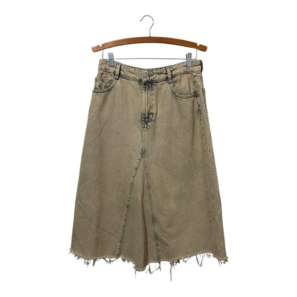 Zara Women's Overdyed Frayed Denim Mid Rise A-line Midi Skirt Size M - Picture 3 of 7